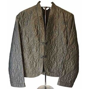 J. JILL Cropped Jacket Wm's Sz S Gray 100% Silk Quilted, Two Buttons